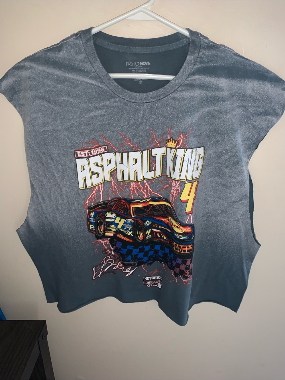 Fashion Nova Gray Asphalt King Race Tank with Multicolor Car Graphic